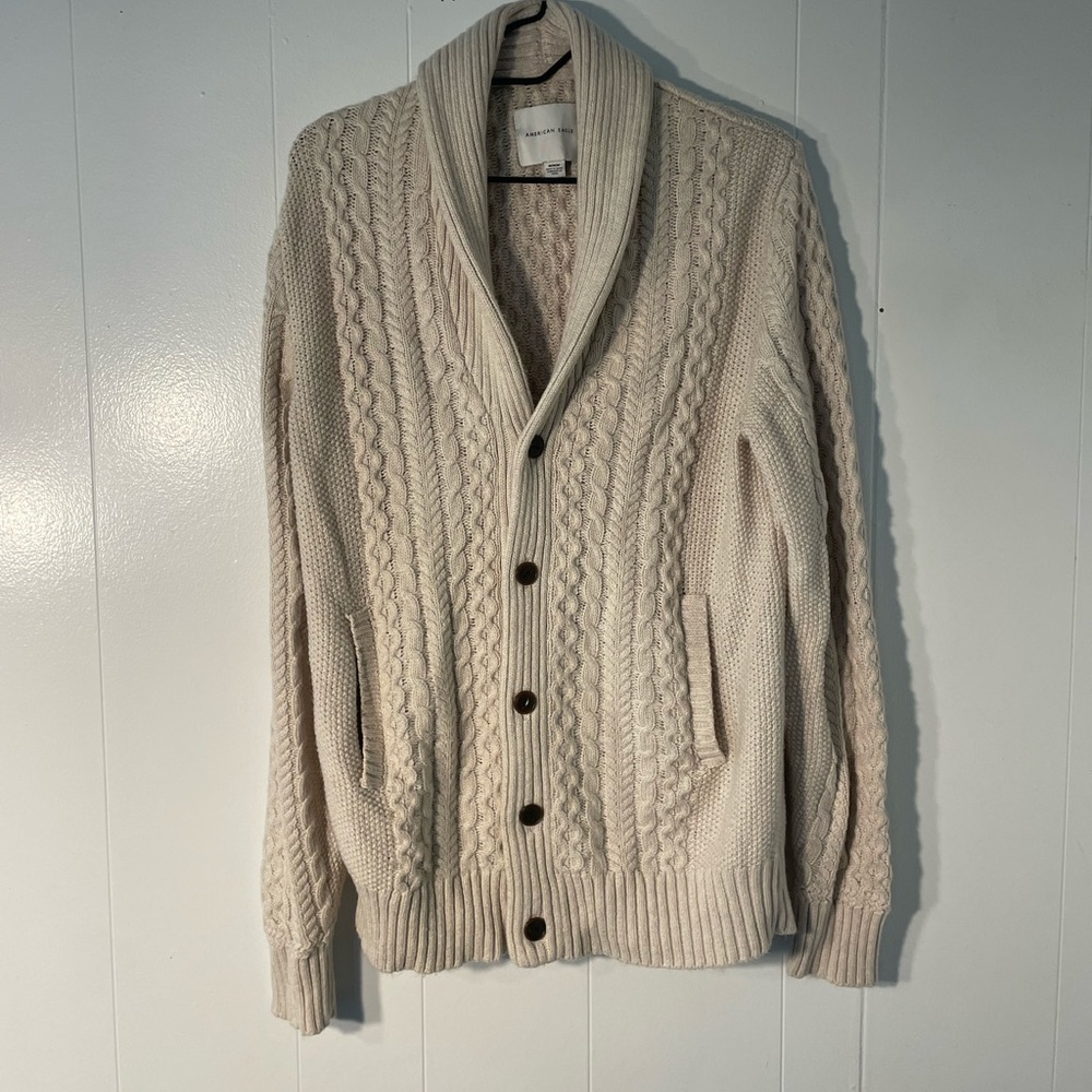 🤍American Eagle Men’s Cream Knit Cardigan (M)